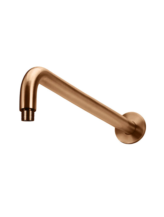 Round Wall Shower Curved Arm 400mm lustre bronze