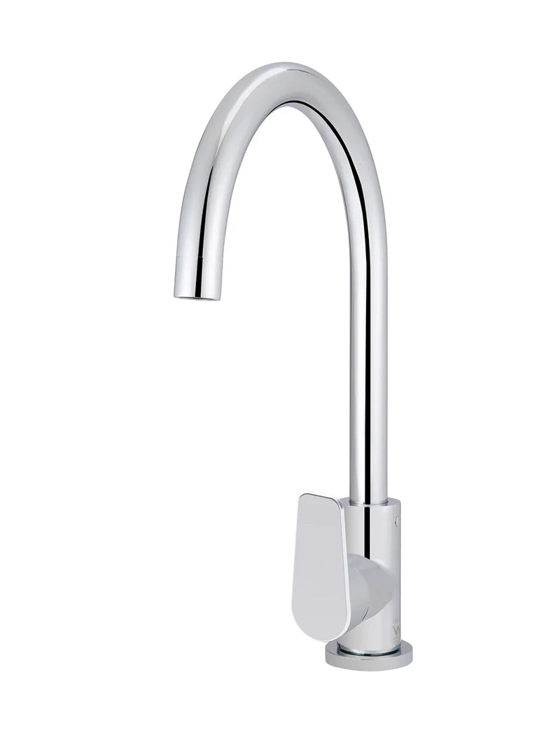 Meir Round Gooseneck Kitchen Mixer Tap with Paddle Handle