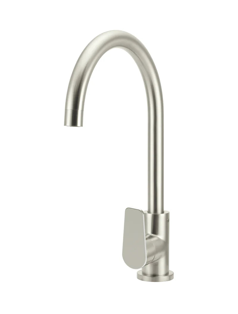 Meir Round Gooseneck Kitchen Mixer Tap with Paddle Handle