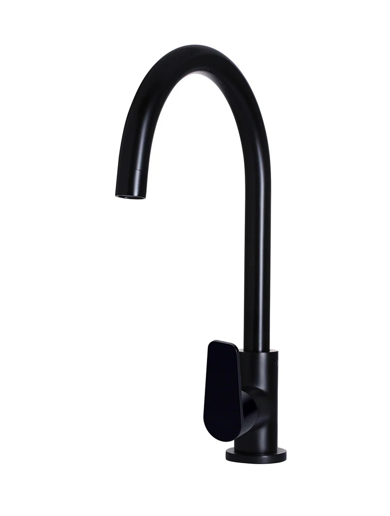 Meir Round Gooseneck Kitchen Mixer Tap with Paddle Handle