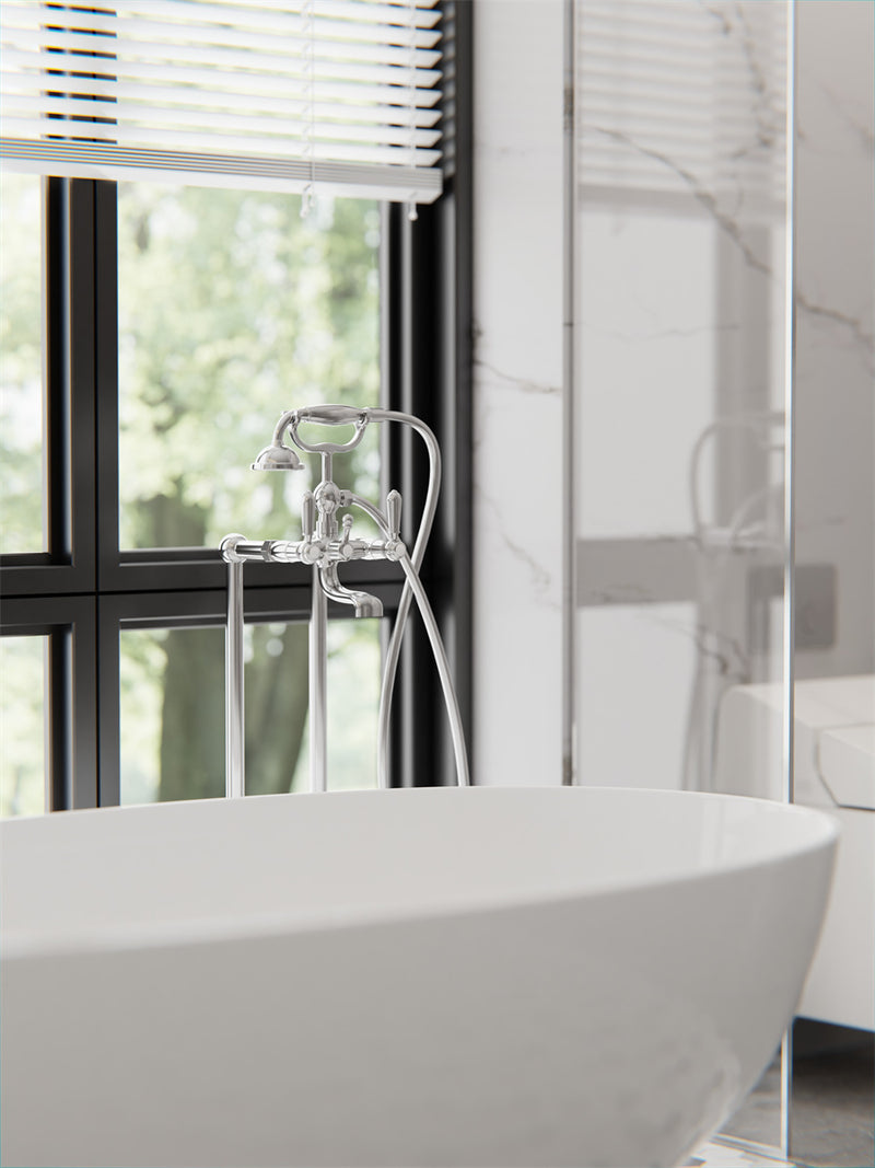 Nero York Freestanding Bath Set with Metal Hand Shower