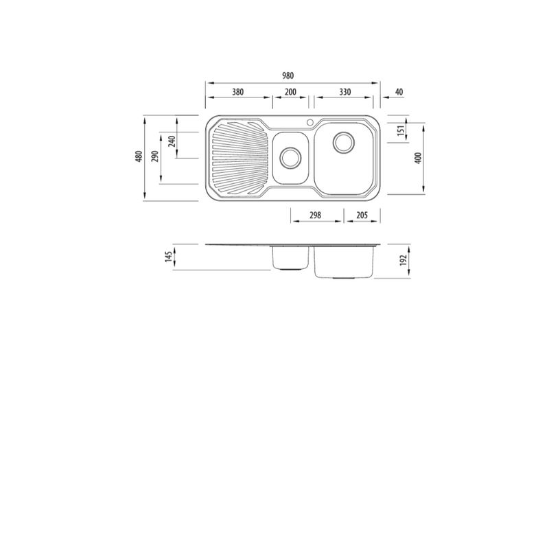 Oliveri Petite 1 & 1/2 Bowl Sink With Drainer 980mm RH 1&1/2 Bowl