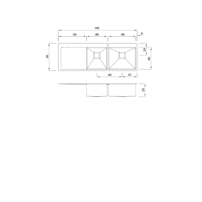 Oliveri Professional Series Single 1/2 Bowl Undermount Sink 305x455x190mm