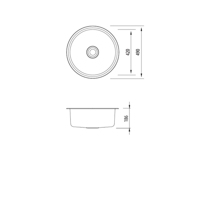 Oliveri Solitaire Round Bowl Sink NTH 490mm Ext Round Bowl