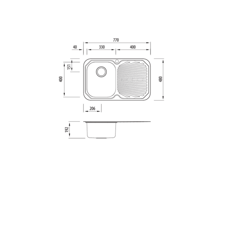 Oliveri Petite Single Bowl Sink With Drainer 770mm