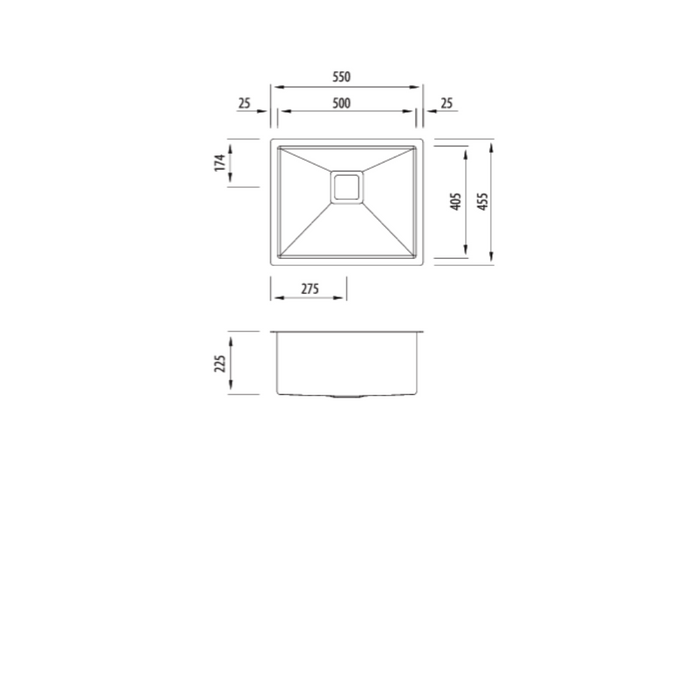 Oliveri Professional Series Single Grand Bowl Undermount Sink 550x455x225mm