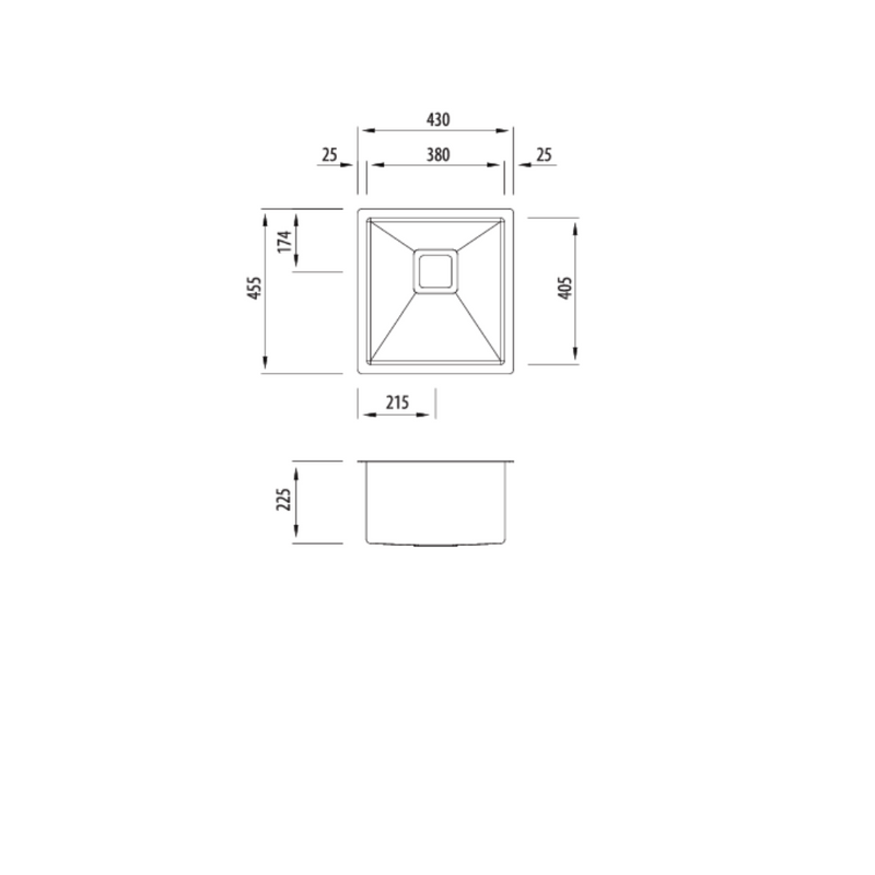 Oliveri Professional Series Single Standard Bowl Undermount Sink 430x455x225mm