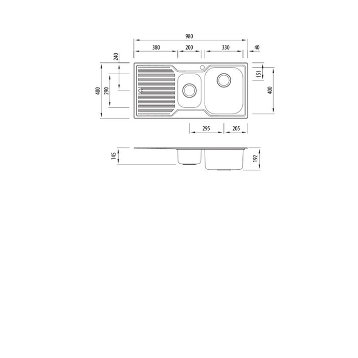 Oliveri Diaz 1 & 1/2 Bowl Sink With Drainer 980mm