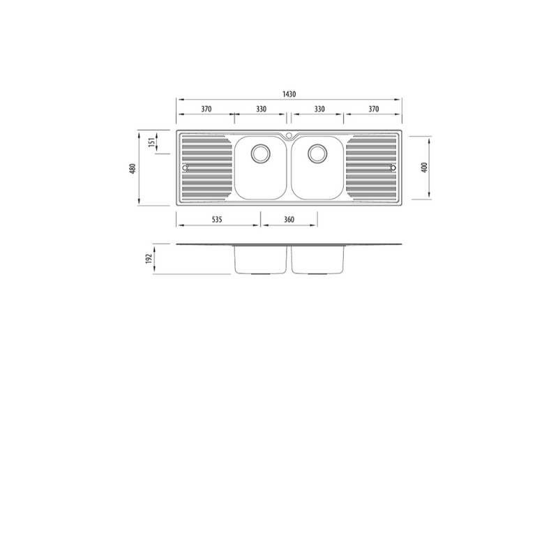 Oliveri Diaz Double Bowl Sink With Double Drainer 1430mm
