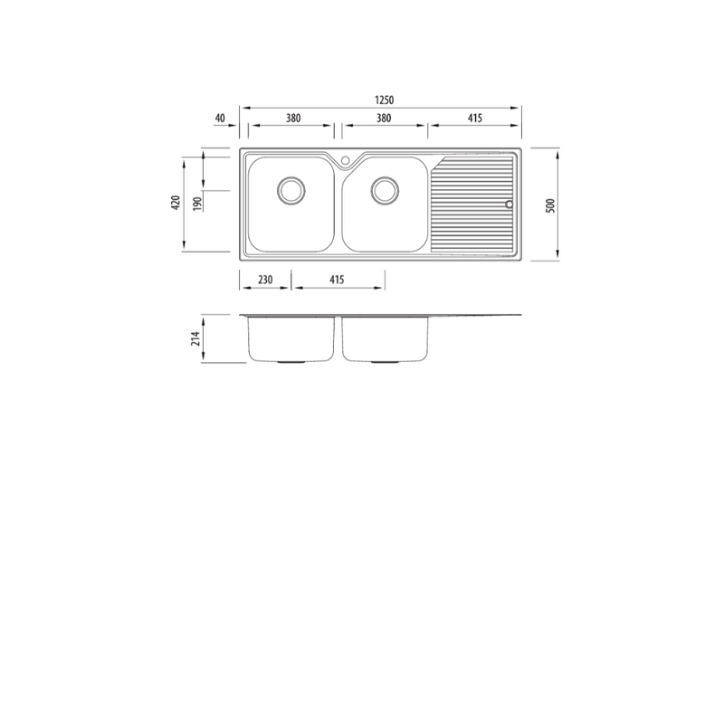 Oliveri Nu-Petite LH Double Bowl Topmount Sink With Drainer 1250mm
