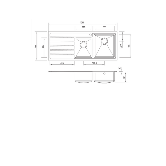 Oliveri Apollo 1 & 3/4 Bowl Sink with Drainer