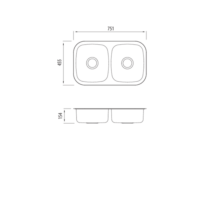 Oliveri Endeavour Double Bowl Undermount Sink 750 X 455mm