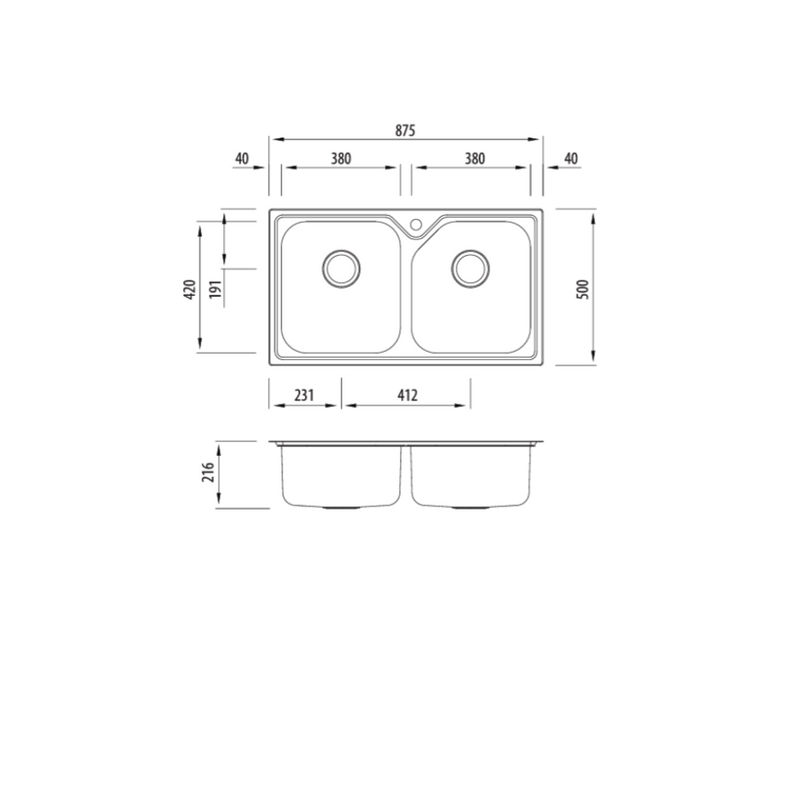 Oliveri Nu-Petite Single LH Bowl Topmount Sink With Drainer 825mm