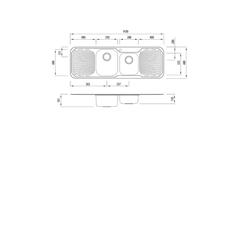 Oliveri Petite 1 & 3/4 Bowl Sink With Double Drainer