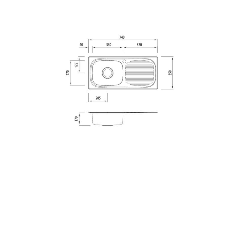 Oliveri Martini Single Bowl Sink With Drainer 740 x 350 MM Sink