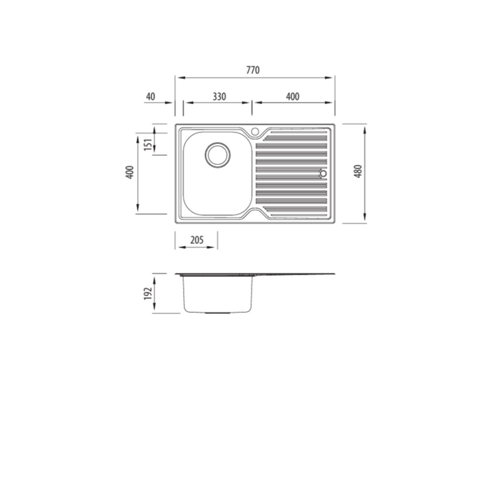 Oliveri NTH Sink 770mm LH Sgle Bowl