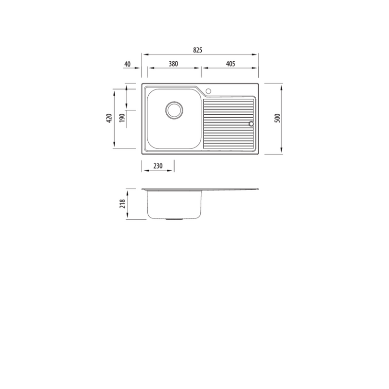 Oliveri Nu-Petite Single Bowl Topmount Sink With Drainer 825mm