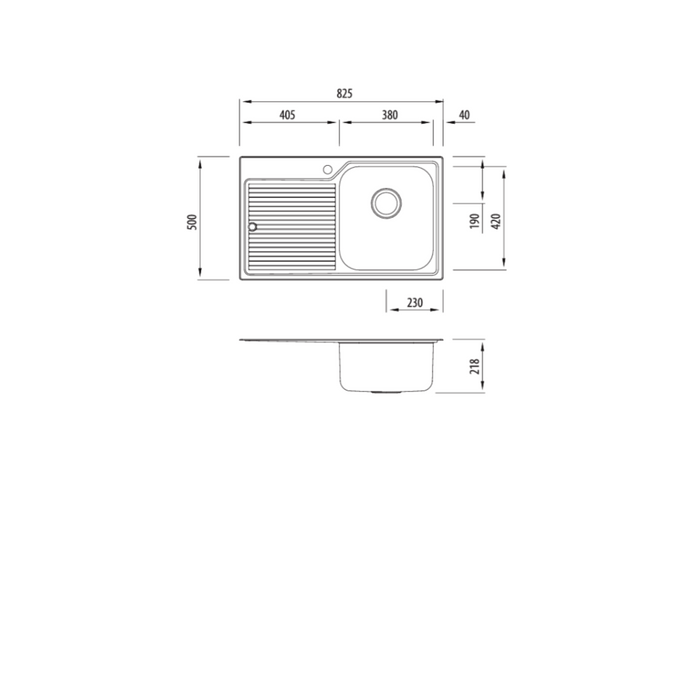 Oliveri Nu-Petite Single Bowl Topmount Sink With Drainer 825mm