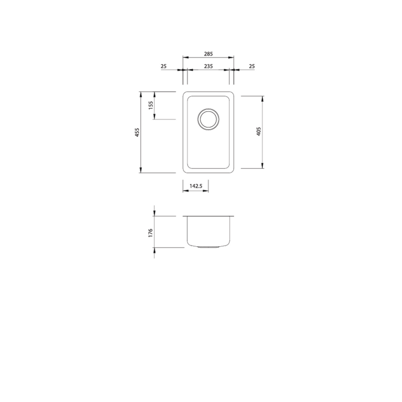 Oliveri Sonetto Skinny Bowl Undermount Sink 1/2 Bowl