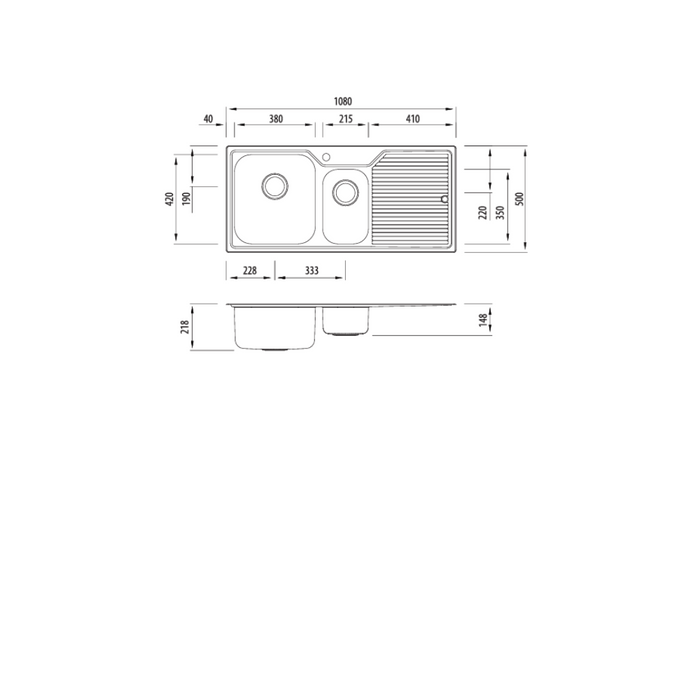 Oliveri Nu-Petite 1 & 1/2 LH Bowl Topmount Sink With Drainer 1080mm