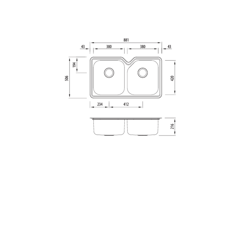Oliveri Nu-Petite Main & 5-Side Double Bowl Undermount Sink