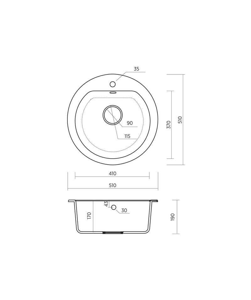 SEIMA Oros 510 - Round Black & White Arqstone Sink