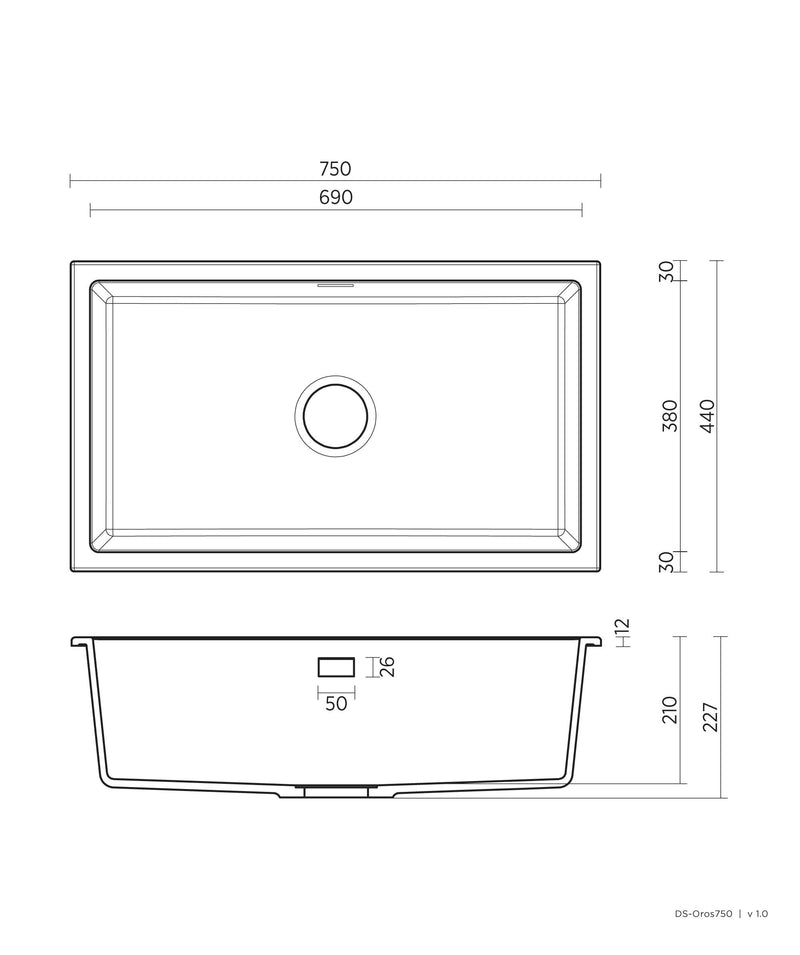 SEIMA Oros 750 - Round Black & White Arqstone Sink