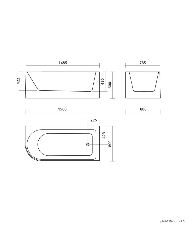 SEIMA Plati 110 Corner Bath, 1500, Left  & Right Corner