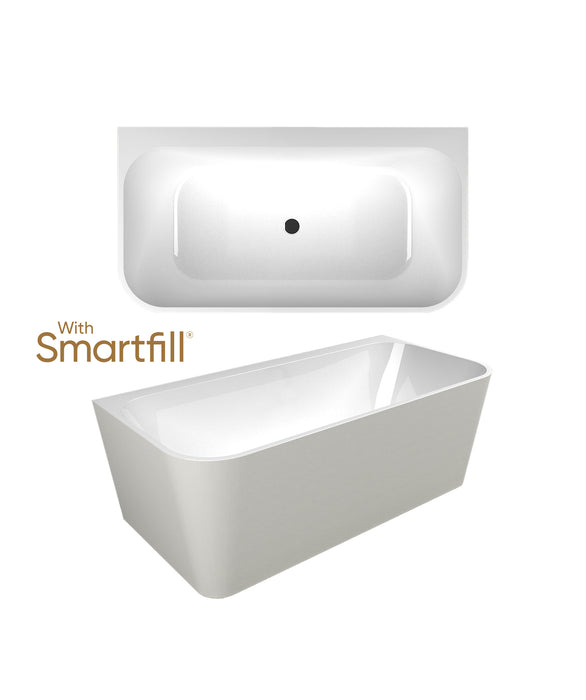 Plati 130 - Smartfill System - Back to Wall Bath - 2 Sizes Freestanding Bath with Smartfill system - colour options