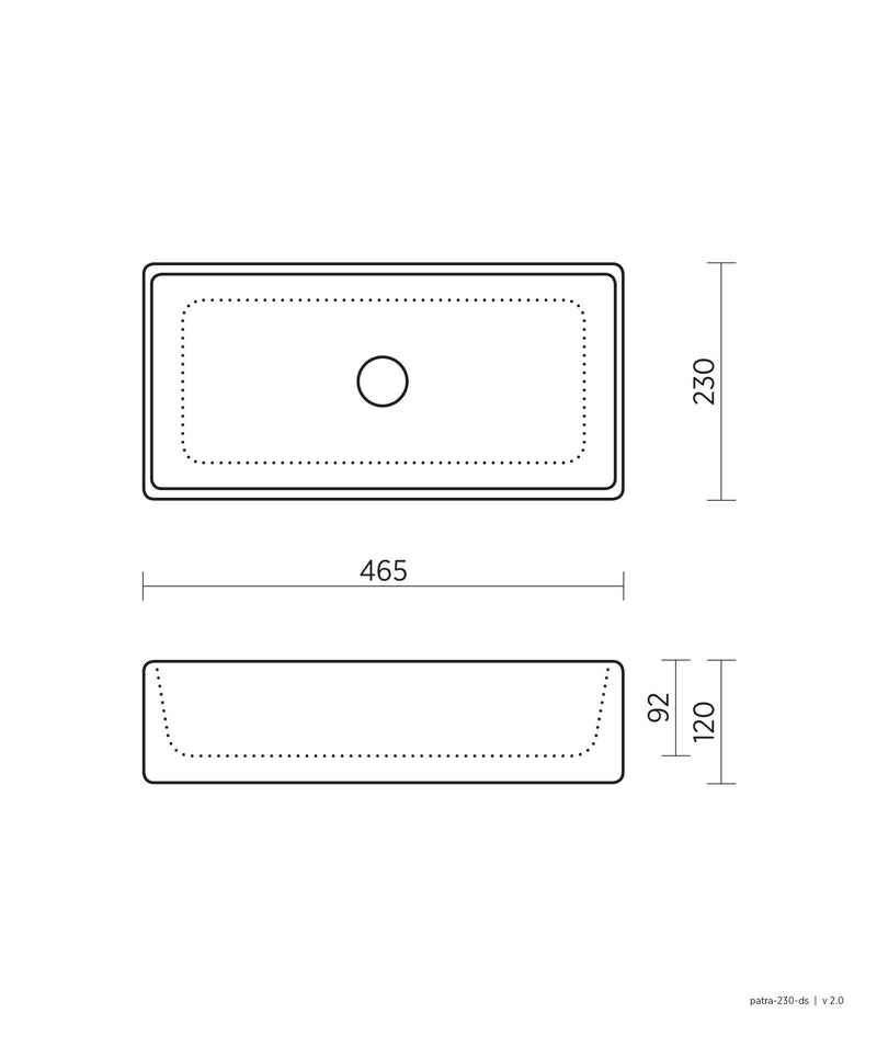 SEIMA Plati 230 Ceramic Above Counter Basin, Long Slim Rectangle
