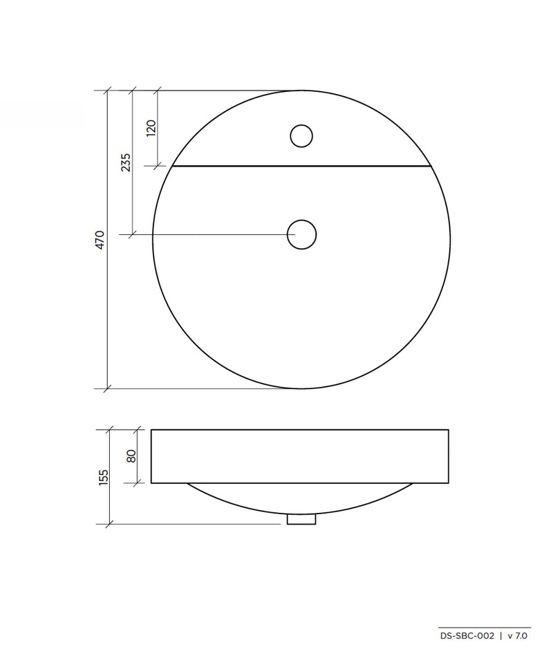 SEIMA Syros 002 Ceramic Inset Above Counter Basin, Round