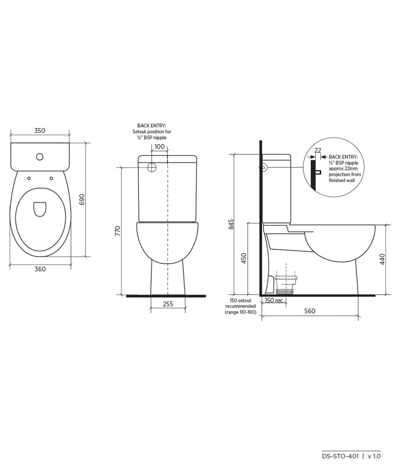 SEIMA Syros Select Close Coupled Clean Flush, Nanoglaze, Easy Care Height