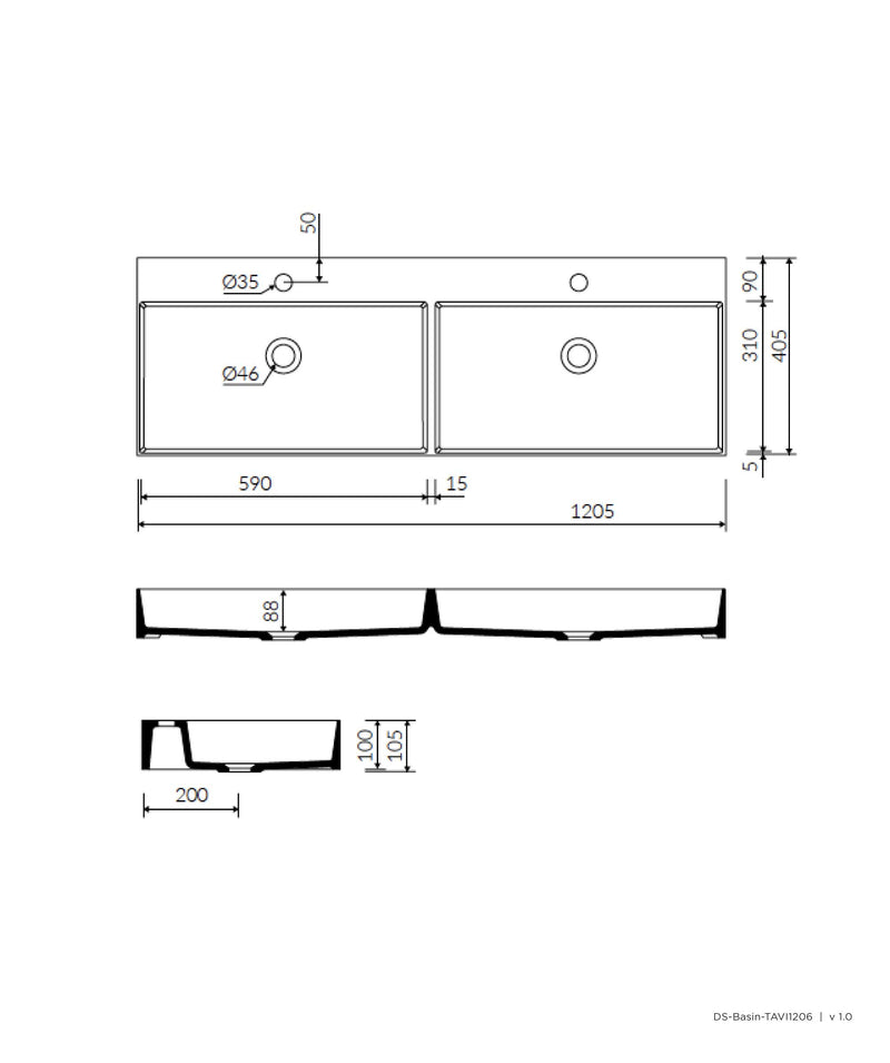 SEIMA Tavi 1206 - White Matte Marstone above counter dual basins - matte finish