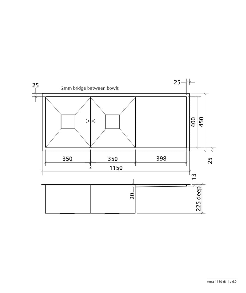 SEIMA Tetra 1150 Blade Stainless Steel Sink, Blade 'No Splash' Design