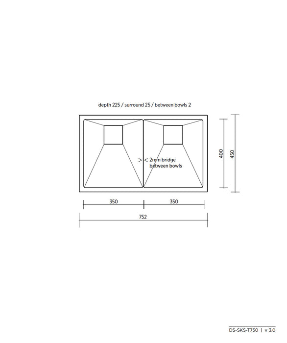 Seima Tetra 750 Blade Stainless Steel Sink, Blade 'No Splash' Design