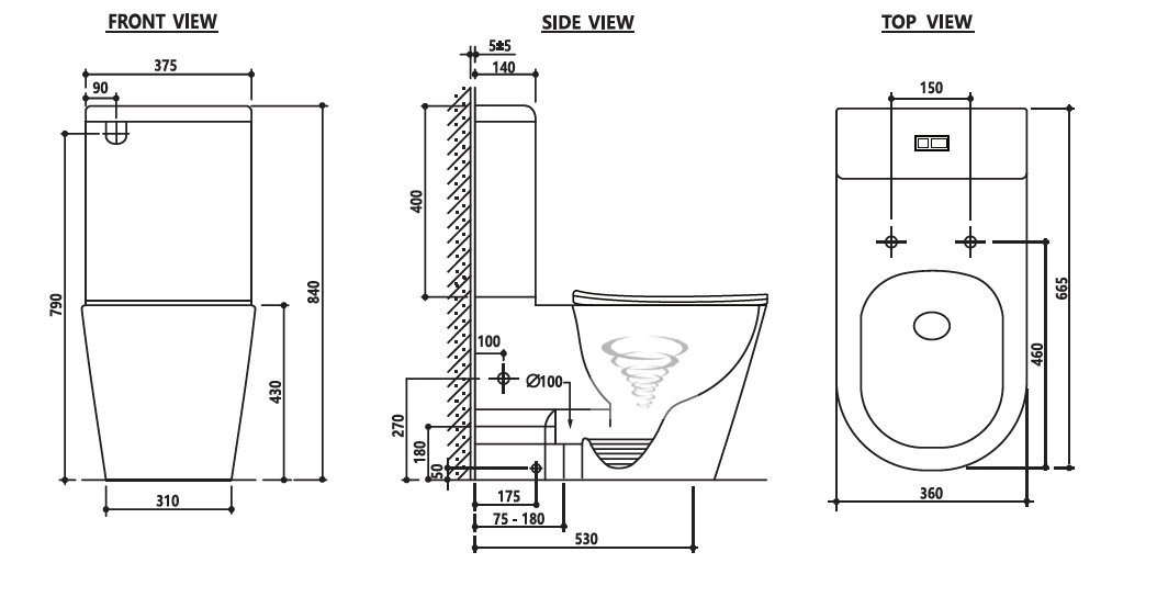 Zumi Vera Extra High Whirlpool Flushing Back to Wall Toilet Suite