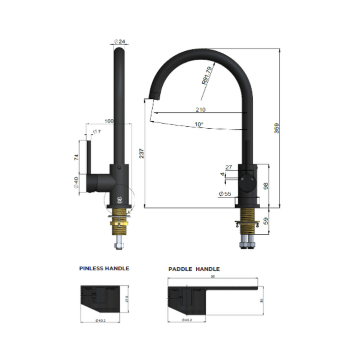 Meir Round Gooseneck Kitchen Mixer Tap with Pinless Handle