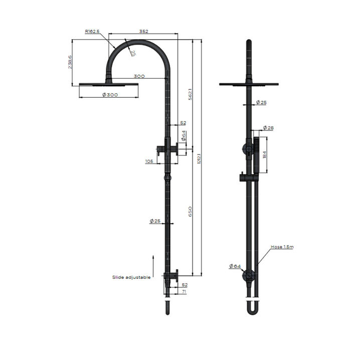 Meir Round Gooseneck Shower Set with 300mm Rose, Single-Function Hand Shower