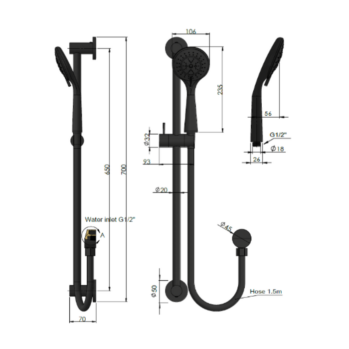 Meir Round Three Function Hand Shower on Rail Column