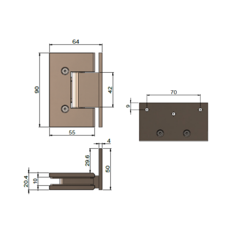 Meir Glass to Wall Shower Door Hinge