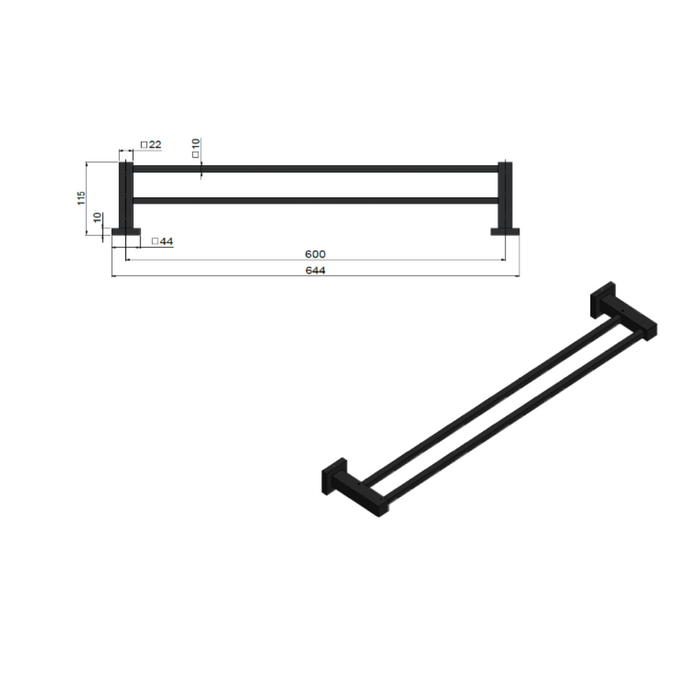 Meir Square Double Towel Rail 600mm