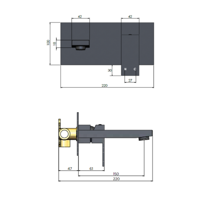 Meir Square Wall Basin Mixer and Spout