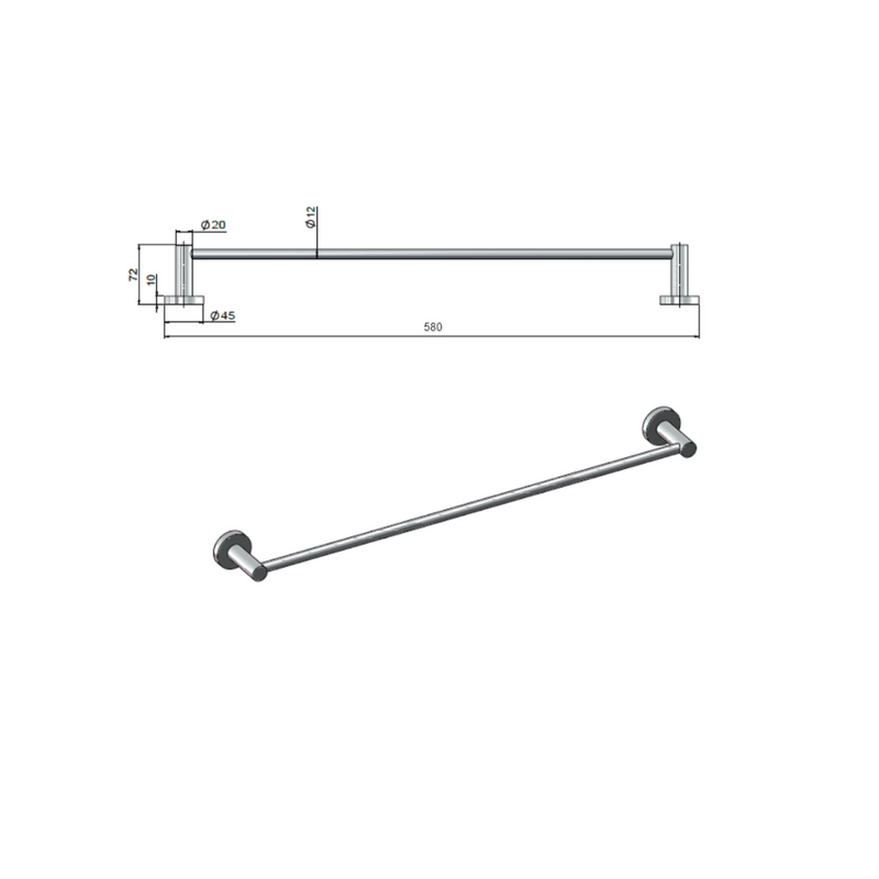 Meir Round Double Towel Rail 600mm