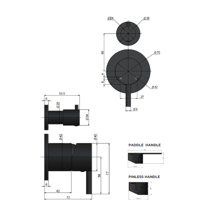 Meir Round Diverter Mixer Trim Kit (In-wall Body Not Included)