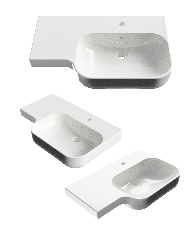 SEIMA Limni 720 Ceramic Wall Basin With shelf LH Bowl, Right Shelf